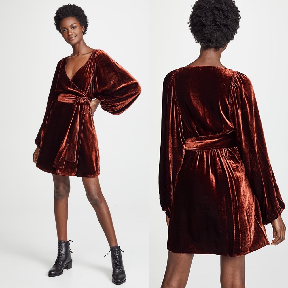 A.L.C. Carlo Cognac Rust Velvet Wrap Mini Dress